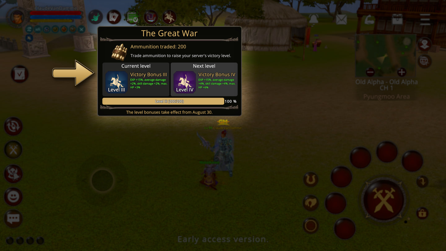 The War Status screen showing the server's current level