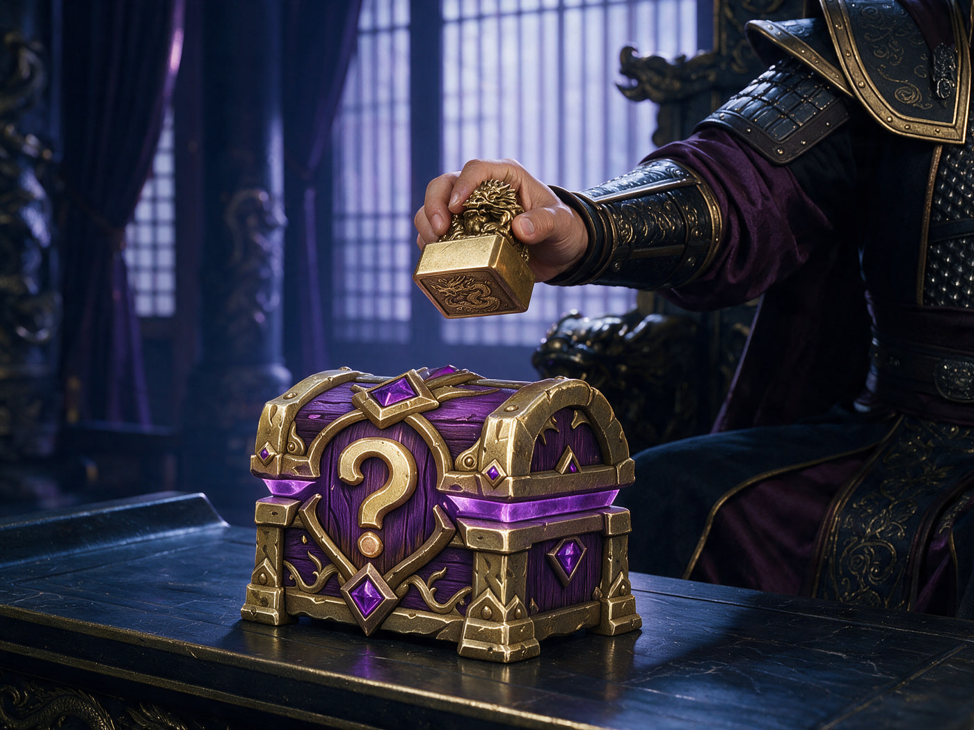 The emperor presses his seal onto the chest